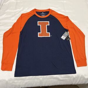 NWT Illinois UIUC Fighting Illini Men XL Long Sleeve T-Shirt Blue Orange